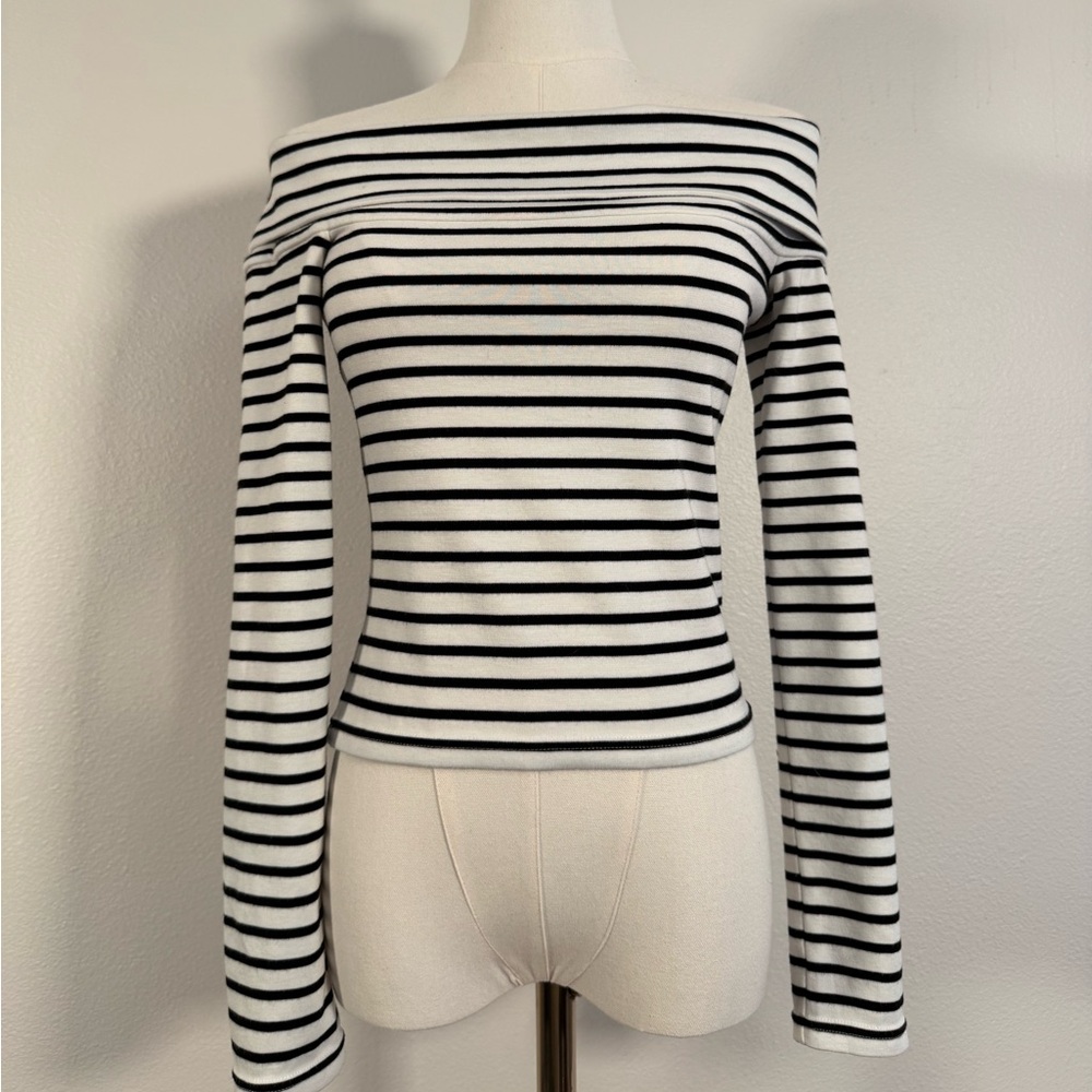 DEREK LAM 10 CROSBY Striped Off the Shoulder Long Sleeve Top Sz XS Nautical